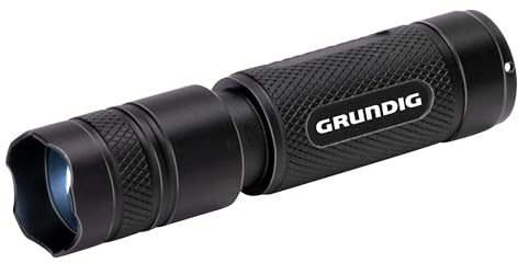 Grundig LED Taschenlampe 120 Lumen - 3W - 180m Reichweite - 3 Lichtmodi: Hoch, Niedrig, Pulsierend - Schwarz