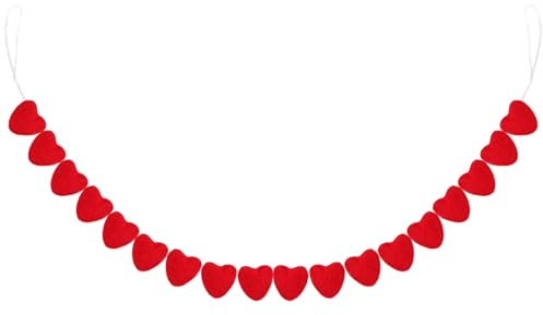Breling Felt Heart Garland Banner 5.25 Feet Long String of Hearts Garland 18 Handmade Valentines Decorations for Gothic Bridal Shower Party Wedding Wall Decors(Red)