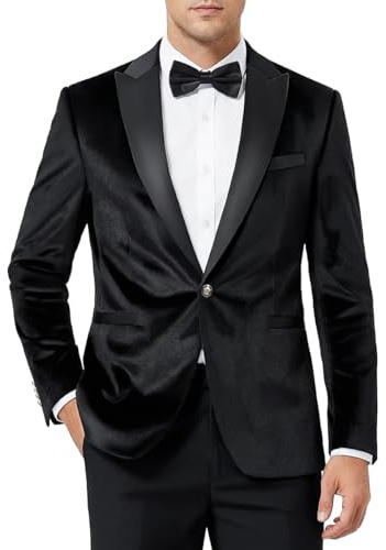 WYWK Men's Velvet Blazer One Button Casual Tuxedo for Men Blazer Lapel Prom Party Wedding Banquet Black