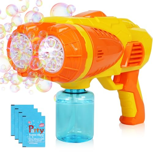 Automatische Seifenblasenpistole, Seifenblasenmaschine Gun Kinder mit 10000+ Große und kleine Blasen/Minute, 130ML Seifenblasenlösung, Zwei Köpfe Geschenk für Kinder/Geburtstag/Party/Hochzeit
