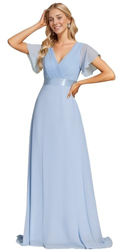 Ever-Pretty Vestiti da Cerimonia da Donna Alta Elasticità Scollo a V Linea ad A con Spacco Stile Impero Ghiaccio Blu 44