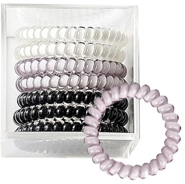 Spiral Hair Ties for Women & Girls – High-End Translucent Hair Accessories, Durable and Elegant Colorful Bands, Telephone Cord Bobbles, Premium Quality Crystalline Holders (black, white and grey)