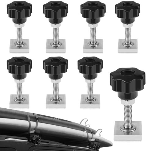 Adaptateur T-Track M6x35mm, 8PCS Vis Coulissantes en T avec Écrous Étoile m6 et Rondelle D'écrou, Track en T avec Écrous pour Adaptateur Vélo, Porte-Bagages de Toit