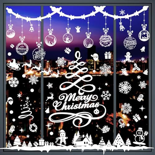 Adesivi Natalizi per Finestre, 351 Pezzi Vetrofanie Natalizie per Finestre Vetrine Negozi Grandi Decorazioni Natalizie per la Casa, PVC Adesivi per Finestre Natale Fiocchi di Neve Addobbi Natalizi