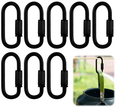 8PCS Karabiner Schwarz, Schnellglieder Kettenglieder Quick Link Karabinerverschluss Schraubverbinder Kettenverbinder Schraubverschluss Karabiner Langlebiger Verschlusskarabiner