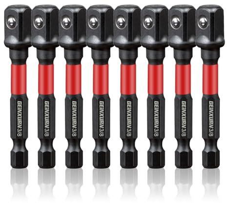 Geinxurn 8Pcs Impact Socket Adapter Set, 3/8 Drive Square, 2.5Inches Extension Bit Socket Driver Set, Adapt Your Power Drill to High Torque Impact Wrench