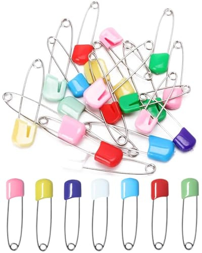 MYGLOAR 50 alfileres de seguridad para pañales, 5,5 cm, acero inoxidable y plástico, diseño bloqueable, multiusos, plateado