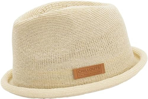 CHILLOUTS Tocoa Hat - Pork Pie Hut Herren/Damen, 100% Polyester, Unisex Sommer Trendhut, Crushable, Adjustable, Natural, L-XL