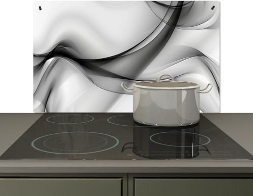 KitchenYeah© Paraschizzi Cucina 83x51 cm Pannello Dietro Piano Cottura Fornelli a Gas Paraspruzzi, Protezione Induzione Nero - Bianco - Grigio - Astratto