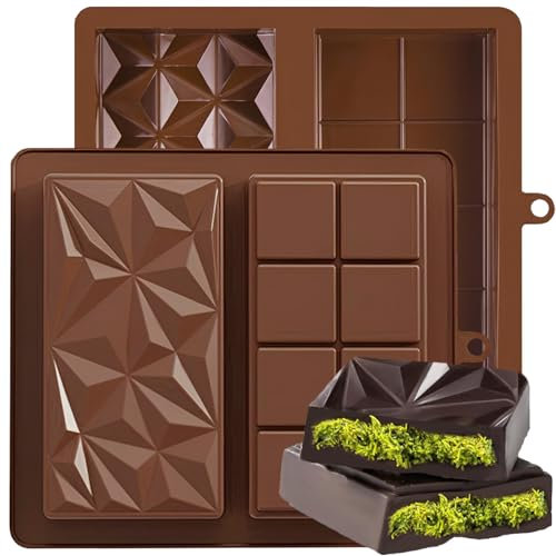 Chocolate Bar Moulds Silicone, 2 PCS Deep Chocolate Bar Mould,Thick Chocolatess Bar Mould,Silicone Mould Chocolates Bars for Dubai Chocolates DIY Baking Candy Silicone Ice Cube Maker Praline Sweets