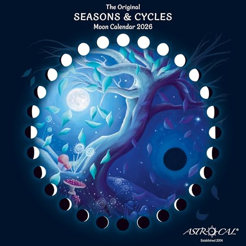 Astrocal Seasons & Cycles Moon Calendar 2026, Moon Phase Calendar, Lunar Wall Planner, UK (Blue, 25cm x 25cm)