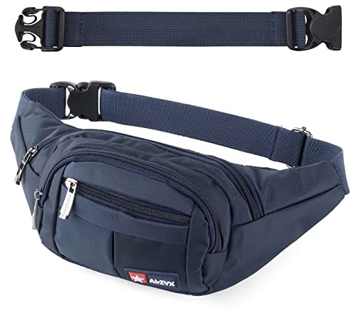 Marsupio Sportivo Running Outdoor Escursioni Cintura Corsa da Uomo Donna impermeabile con 4 Zip-Marsupio con la Tracolla Regolabile per Corsa Ciclismo Escursione Campeggio (BluScuro-EST)