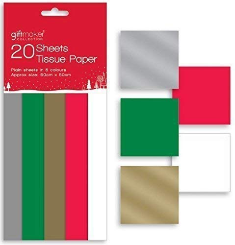 20 Sheets of Christmas Tissue Paper Plain Traditional Colours