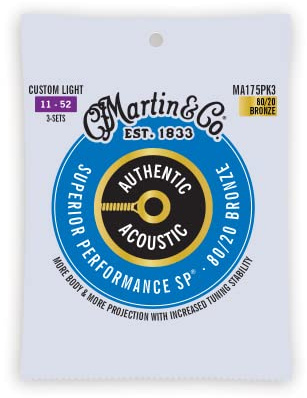 Martin Acustico NUOVA VERSIONE 3 Pack Custom Light (11-52) 80/20 Bronzo, Confezione da 3