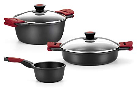 BRA Premiere Batteria di Pentole Antiaderenti in Alluminio Fuso da 5 Pezzi, Adatte a Tutti i Tipi di Piano Cottura Compresa L'Induzione