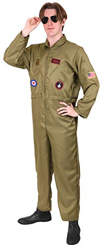 Costume da pilota aviatore per adulto - Tuta da pilota verde con distintivi - Costume da festa di halloween da aviatore pilota da uomo (X-Grande)