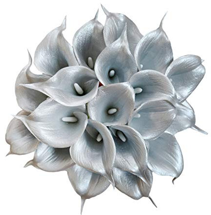 20 bouquet di fiori artificiali in lattice con giglio di calle, decorazione per la casa e la festa di nozze. Argento 925.