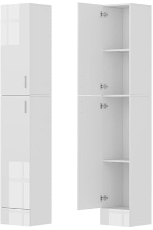 35 cm Breit Hochschrank 188 cm Hoch, Schmaler Badezimmerschrank Badschrank Schmal Küchenschrank Buffetschrank, Hochglanz, 2 Türen und 4 Einlegeböden, für Badezimmer, Bad, Küche Aufbewahrung (Weiß)