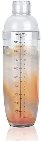Shaker per cocktail da 1000 ml, shaker in plastica trasparente, mixer per bevande da cocktail, shaker per tè con bolle di ghiaccio, tazza per bottiglia con bilancia per bar di casa (1000ml)