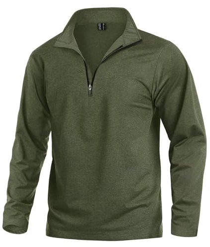 KEFITEVD Pullover in pile da uomo con zip 1/4, maglia funzionale a maniche lunghe, calda, per escursionismo, traspirante, maglia sportiva per sci e bicicletta, Oliva scuro , 3XL