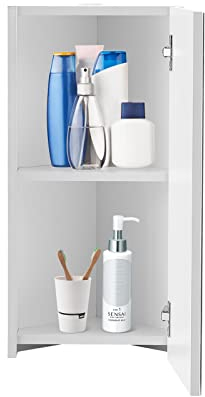 LEMROE Eck-Badezimmer-Spiegelschrank mit 2 Regalen, Badezimmer-Aufbewahrungsschrank mit verstellbaren Regalen, Wandmontage, MDF-Schrank, Aufbewahrungseinheit (30 x 24 x 60 cm)