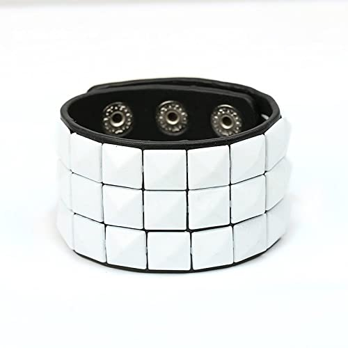 FWSHANGMAO Leder Armband, Punk Trendy Armbänder Männer Weißes Quadrat Nagel Armband Kunstleder Armband Hand Zubehör Schmuck Für Jungen Männer Geschenke