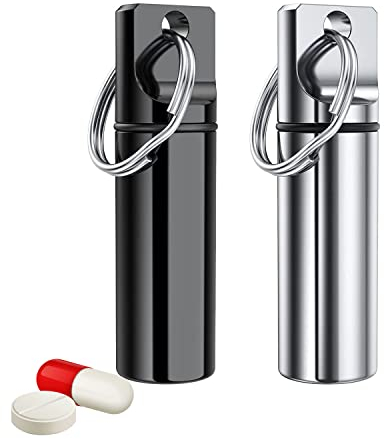 Aluminium Pillenbox Wasserdicht, Pillendose Schlüsselanhänger Klein Diskret Tragbar Pillenkapsel, 2 Stück EDC Reise Täglich Tablettenbox Für Unterwegs, Outdoor, Camping