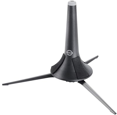 K&M 152/1 Trompetenständer Schwarz Kunststoff - Gummierter Kegel mit Dreifuß und Filzstreifen - Transport im Trichter