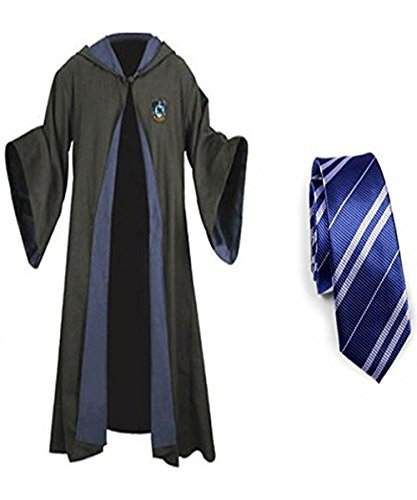 WHSUXAYC Robe de magician Poudlard, cape de Serdaigle, Uniforme jeune et adulte, costume d'Halloween, carnaval, cosplay (bleu, taille XL)