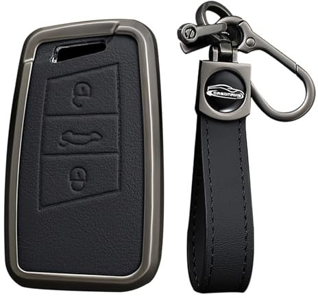 KUNIO Keyless Schlüsselhülle Passt für VW Magotan Passat B8 CC Tiguan MK2 für Jetta Passt für Skoda Superb A7 Kodiaq für Seat Ateca Schlüsselschutz Schlüsselanhänger 3 Tasten A Schwarz