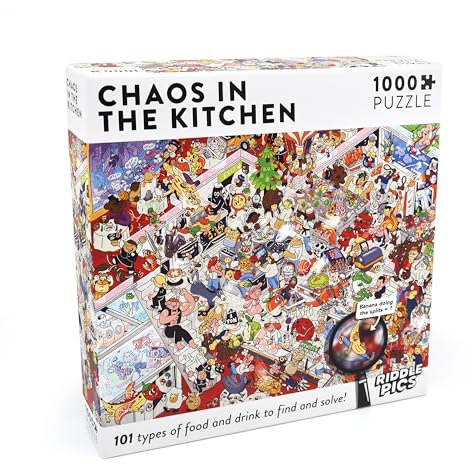 Chaos in the Kitchen: Jigsaw Puzzle with 101 Hidden Food and Drinks to Discover, for Food Lovers and Perfect as a Gift
