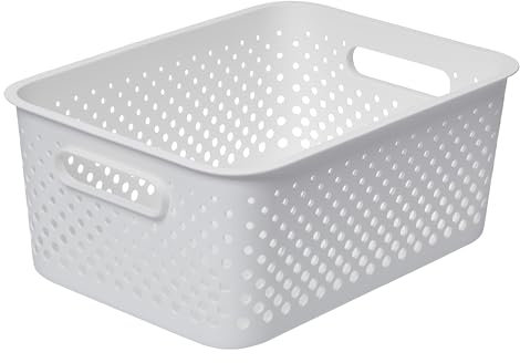 SmartStore Aufbewahrungskorb mit Griffen in weiß 11,4L (36,5x27x15cm) I Körbchen Aufbewahrung aus recyceltem Kunststoff I Essence L Aufbewahrungskorb I Aufbewahrungsboxen mit 10 Jahren Garantie