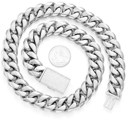 Bishilin halsband rostfritt stål män, kedja utan hänge silver 41–76 cm curb kedja pansarkedja med zirkonium stängning 12–22 mm vänskapskedja hip hop halsband för män