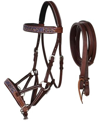 Sazaar Tack Cheval Western ST-017B Bride en cuir avec rênes fendues + collier de poitrine Western Marron ST-017B