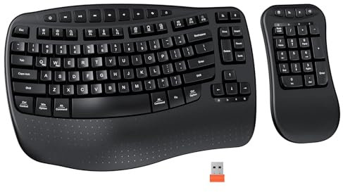 Meetion Master Ergonomic Bluetooth Split Wireless Ergo Keyboard with Wave Keys, Wrist Rest, Separated Number Keypad, Built-in Win/Macos for Computer PC Laptop