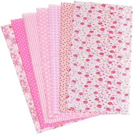 PATIKIL Cotton Fabric Bundles, 7 Pcs 10 x 10 Inch Pure Cotton Fat Quarter Floral Printed Precut Fabric Squares for Sewing Patchwork Quilting DIY Crafts, Pink