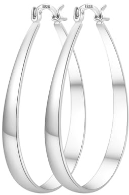 PABBEU Creoles Argent Femme, Hypoallergéniques Boucles d'oreilles Créoles Ovales Creoles, Légères Argent Boucles d'oreilles pour Fmme Cadeaux 30/40/50/60MM