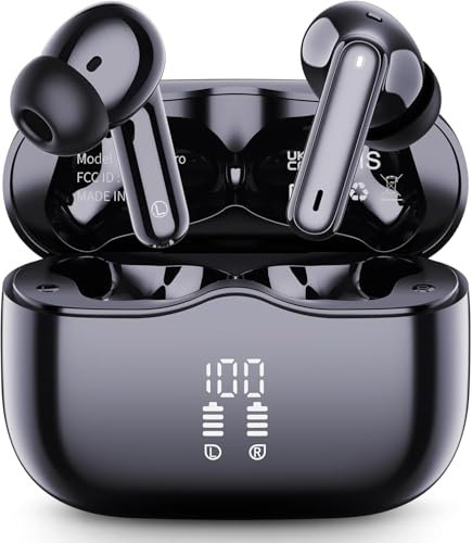 Bluetooth Kopfhörer, 2025 In Ear Kopfhörer Kabellos Bluetooth 5.4 Tiefer Bass mit 4 ENC Noise Cancelling Mic, 40Std Kabellose Kopfhörer Hi-Fi Stereo IP7 Wasserdicht Ohrhörer USB-C LED-Anzeige Schwarz