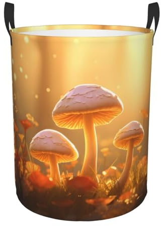 Mexpekil Cesta de lavandería plegable con asas, impermeable, contenedores grandes de almacenamiento para juguetes de niños, ropa sucia, libros (bosque de setas)