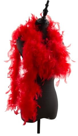 Lotnery Red Feather Boa - Luxuriously Fluffy Turkey Feathers for Halloween Costumes, Christmas Decor & Party Accessories | Elegant 2m Length