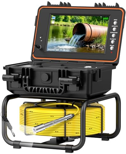Dnenellr Telecamera Ispezione Tubi 30M con Segnale a 512Hz, 1080P Videoispezione per Tubazioni, Autolivellante, DVR, Per Ispezione Tubi Fognature, Piscine e Scarichi, Impermeabile IP68