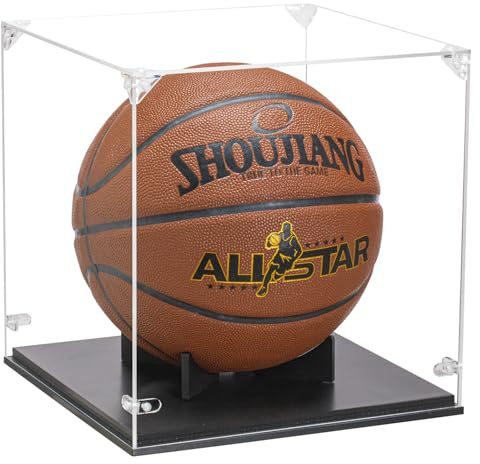 GYaozii Basketball Display Case, Thickened UV Protection Clear Acrylic Lid Basketball Holder, Wooden Basketball Base Stand for Autographed Ball and Memorial Gift
