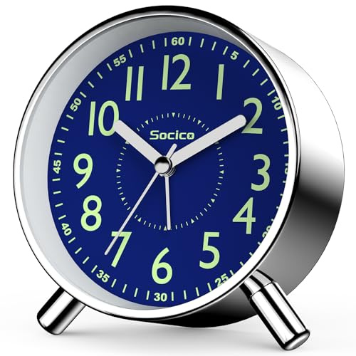 SOCICO Sveglia Analogica, Orologio da Comodino Rotondo in Stile Retro Metallo – a Batterie con Luce Notturna e Funzione Snooze, per Ufficio, Camera da Letto, Viaggio, Idea Regalo per Bambini e Adulti