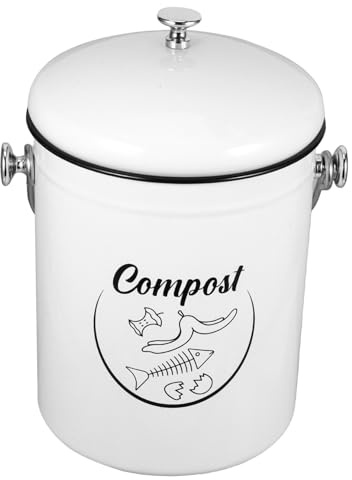 STOBAZA Cubo De Basura para Cocina con Tapa 5l, Hierro Reciclable, Control De Olores, Compacto y Sostenible para Compostaje Doméstico, Adecuado para Residuos Orgánicos Encimera