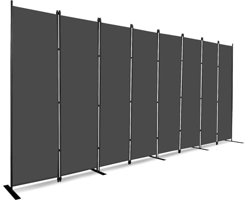 KEORTUN 8-Panel Indoor Room Dividers Folding Room Separator Portable Wall Partition Freestanding Divider for Home Office 402W x183H cm, Grey