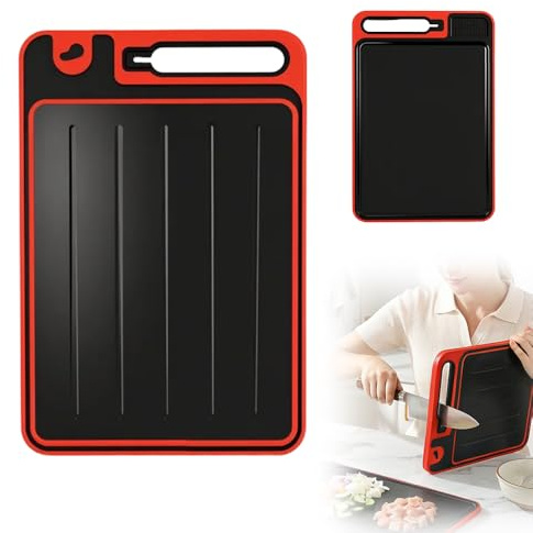 Steel Cutting Board, 2025 New Double-Sided Cutting Board, Titanium Cutting Board with Built-In Knife Sharpener for Home Cooking, Durable Kitchen Board for Professional Chefs (12.2“x8.26”)