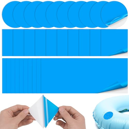 Leikedun 30 Piezas Kit de Reparación de Parches Inflables Autoadhesivos de PVC - Impermeable Transparente para Piscinas, Colchones de Aire, Juguetes Inflables, Botes, Azul