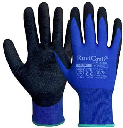 Ruvigrab - Guantes de Trabajo de nitrilo Sandy | Guantes para fontanería y jardinería | Guantes de protección laboral