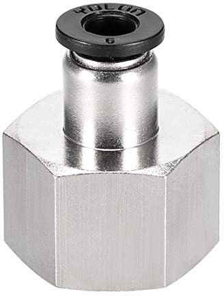 sourcing map Push to Connect Tube Fitting Adapter 6mm Tube OD x 1/2PT Female Straight Pneumatic Connecter Silver Black