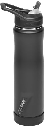 EcoVessel Summit TriMax® Vacuum Insulated Stainless Steel Water Bottle with Flip Straw Lid & Silicone Bumper - 24 oz (Smoke Black)